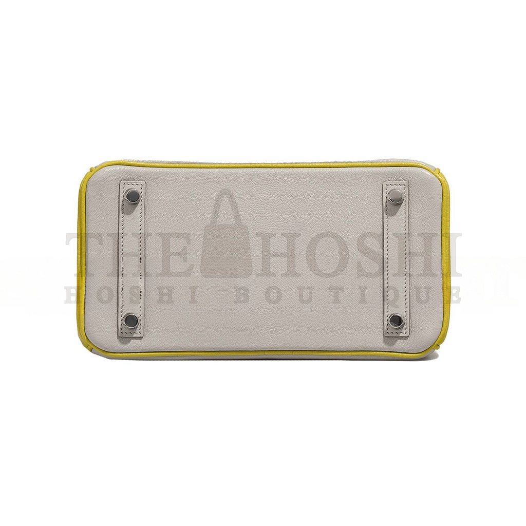 H**me5 BIRKIN 25 SWIFT LEATHER PEARL GREY LEMON YELLOW SILVER BUCKLE BAG 3237 (25*20*13cm) Master Quality